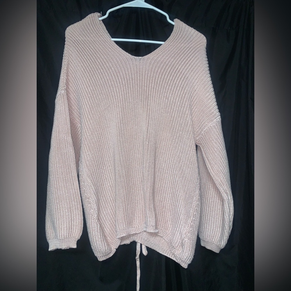 Blush Pink Sweater with laces up back.